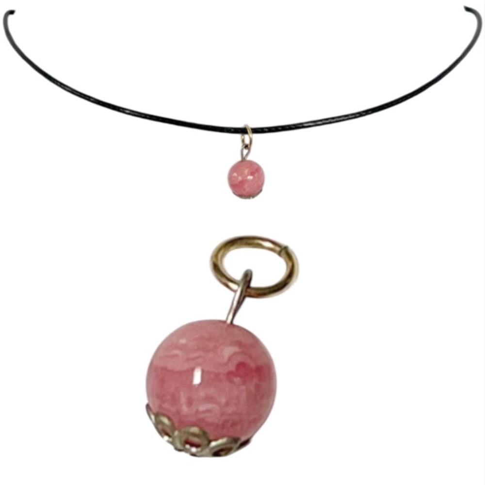 Handmade vintage pink swirl bead pendant charm choker necklace